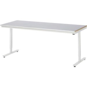 Rau Arbeitstisch Adlatus, elektrisch höhenverstellbar, 25 mm MDF-Platte, Stahlblechbelag, 150 kg, B 2000 x T 800 x H 720-1120 mm, silber/lichtgrau