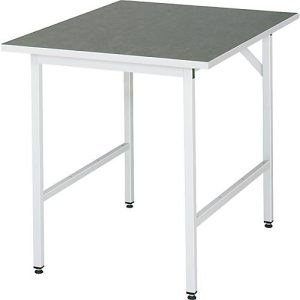 Rau Arbeitstisch Jerry, manuell höhenverstellbar, 25 mm Spanplatte mit Linoleumbelag, bis 300 kg, B 750 x T 1000 x H 800-850 mm, hellgrau/lichtgrau