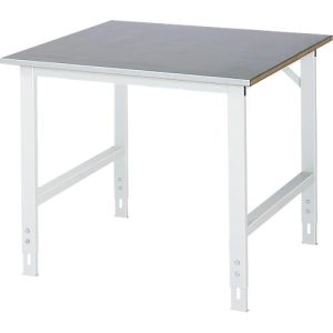 Rau Arbeitstisch Tom, manuell höhenverstellbar, 25 mm MDF-Platte mit Stahlblechbelag, bis 500 kg, B 1000 x T 1000 x H 760-1080 mm, silber/lichtgrau
