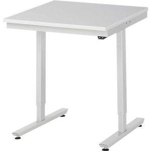 Rau ESD-Arbeitstisch Adlatus, elektrisch höhenverstellbar, 28 mm Spanplatte mit Melaminbelag, bis 150 kg, B 750 x T 800 x H 720-1120 mm, lichtgrau