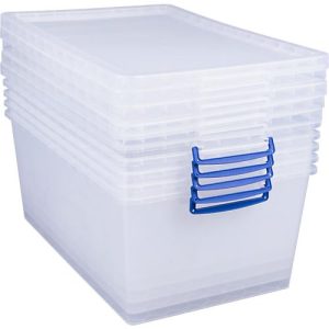 Really Useful Boxes Aufbewahrungsboxen, transparent, mit Deckel, 62L, 5 Stück Really Useful Boxes Aufbewahrungsboxen, transparent, mit Deckel, 62L, 5 Stück