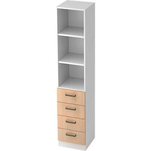 Regal 5 OH, 2 Böden, 4 Schubladen, Metall-Teleskopauszug, B 406 mm, Eiche-Dekor Regal 5 OH, 2 Böden, 4 Schubladen, Metall-Teleskopauszug, B 406 mm, Eiche-Dekor