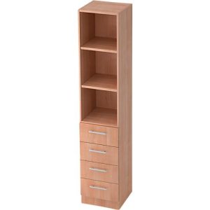 Regal 5 OH, 2 Böden, 4 Schubladen, Metall-Teleskopauszug, B 406 mm, Nussbaum-Dekor