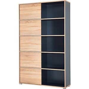 Regal Home Office, 5 Ordnerhöhen, mit Schiebetüren, B 1200 x T 350 x H 1960 mm, Spanplatte, Korpus anthrazit, Front Sonoma Eiche Regal Home Office, 5 Ordnerhöhen, mit Schiebetüren, B 1200 x T 350 x H 1960 mm, Spanplatte, Korpus anthrazit, Front Sonoma Eiche