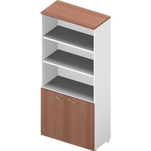 Regal-Schrank-Kombination ARLON OFFICE, 5 Ordnerhöhen, B 900 x T 450 x H 2000 mm, Nuss Canaletto-Dekor/weiss