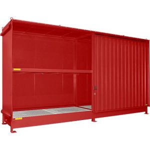 Regalcontainer Bauer Typ CEN 59-2 IBC, 2 Fachebenen, Schiebetor, 2000 l, B 6255 x T 1550 x H 3450 mm, feuerrot RAL 3000 Regalcontainer Bauer Typ CEN 59-2 IBC, 2 Fachebenen, Schiebetor, 2000 l, B 6255 x T 1550 x H 3450 mm, feuerrot RAL 3000