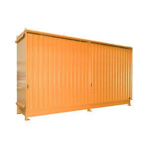 Regalcontainer Bauer Typ CEN 59-2 IBC, 2 Fachebenen, Schiebetor, 2000 l, B 6255 x T 1550 x H 3450 mm, gelborange RAL 2000 Regalcontainer Bauer Typ CEN 59-2 IBC, 2 Fachebenen, Schiebetor, 2000 l, B 6255 x T 1550 x H 3450 mm, gelborange RAL 2000