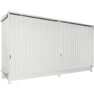 Regalcontainer Bauer Typ CEN 59-2 IBC, 2 Fachebenen, Schiebetor, 2000 l, B 6255 x T 1550 x H 3450 mm, grauweiß RAL 9002 Regalcontainer Bauer Typ CEN 59-2 IBC, 2 Fachebenen, Schiebetor, 2000 l, B 6255 x T 1550 x H 3450 mm, grauweiß RAL 9002