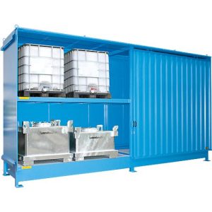 Regalcontainer Bauer Typ CEN 59-2 IBC, 2 Fachebenen, Schiebetor, 2000 l, B 6255 x T 1550 x H 3450 mm, lichtblau RAL 5012 Regalcontainer Bauer Typ CEN 59-2 IBC, 2 Fachebenen, Schiebetor, 2000 l, B 6255 x T 1550 x H 3450 mm, lichtblau RAL 5012