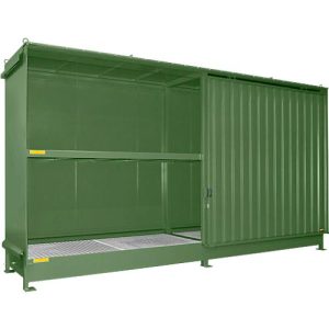 Regalcontainer Bauer Typ CEN 59-2 IBC, 2 Fachebenen, Schiebetor, 2000 l, B 6255 x T 1550 x H 3450 mm, resedagrün RAL 6011 Regalcontainer Bauer Typ CEN 59-2 IBC, 2 Fachebenen, Schiebetor, 2000 l, B 6255 x T 1550 x H 3450 mm, resedagrün RAL 6011