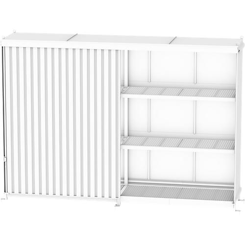 Regalcontainer Bauer Typ CEN 59-3 IBC, 3 Fachebenen, Schiebetor, 2000 l, B 6540 x T 1600 x H 5015 mm, gelborange RAL 2000