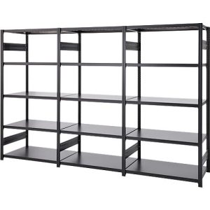 Regalkombination ORDO Business, 1 Grundregal + 2 Anbauregale, 15 Böden, modular, Fachlast 130 kg, Feldlast 1000 kg, B 2330 x T 635 x H 2500 mm, tiefschwarz