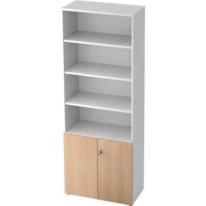 Regalschrank TOPAS LINE, 4 OH Regal/2 OH Türen, weiß/Eiche