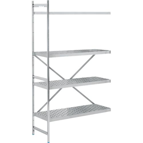 Regalsystem, Anbauregal, Edelstahl, gelochter Boden, H 2000 x B 1175 x T 500 mm