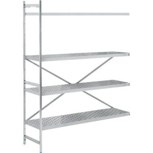 Regalsystem, Anbauregal, Edelstahl, gelochter Boden, H 2000 x B 1475 x T 500 mm