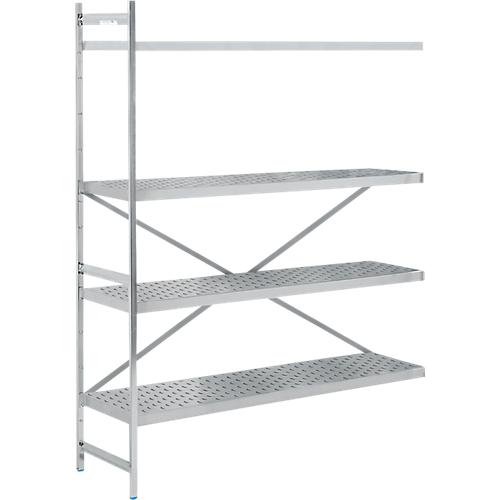 Regalsystem, Anbauregal, Edelstahl, gelochter Boden, H 2000 x B 1475 x T 500 mm