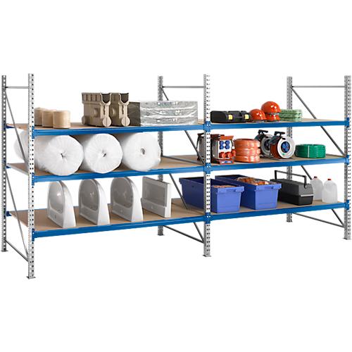 Regalsystem WR 600, Anbaufeld, Traverse verzinkt, mit 4 Ebenen, 3000 x 2200 x 800 mm