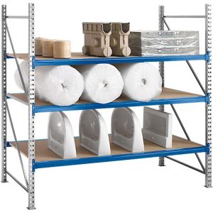 Regalsystem WR 600, Grundfeld, Traverse blau, mit 2 Ebenen, 2200 x 1800 x 1050 mm