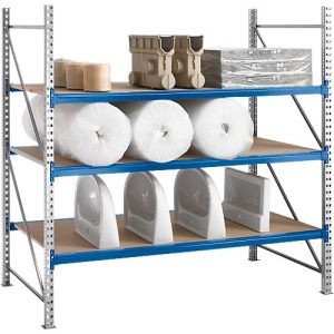 Regalsystem WR 600, Grundfeld, Traverse blau, mit 3 Ebenen, 2500 x 1500 x 800 mm