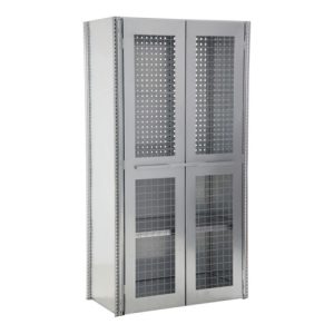 Regalwerk BERT-Werkstatt-Regalschrank mit Gitterflügeltüre Anbaufeld HxBxT 2000x1005x500mm