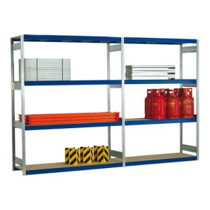 Regalwerk EMIL-Weitspannregal Holzpaneel Grundfeld HxBxT 3000x2570x800 mm 4 Ebenen RAL5010