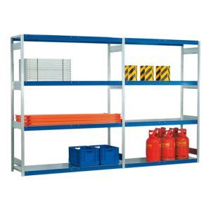 Regalwerk EMIL-Weitspannregal Stahlpaneel Grundfeld HxBxT 3000x2570x800mm mit 4 Fachebenen