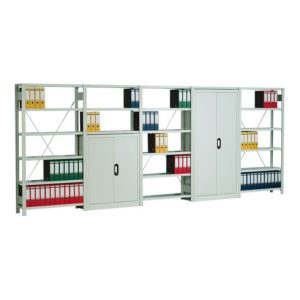 Regalwerk Regal Regal-/Sideboard-Kombination, Schrankhöhe 1200 mm, lichtgrau RAL 7035, inkl. 3 Regalfachböden, BxTxH 1005x300x2000 mm