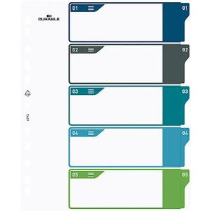 Register Durable, 5-teilig, DIN A4+, Indexblatt, EDV-beschriftbares Register, mit farbigen Taben Register Durable, 5-teilig, DIN A4+, Indexblatt, EDV-beschriftbares Register, mit farbigen Taben