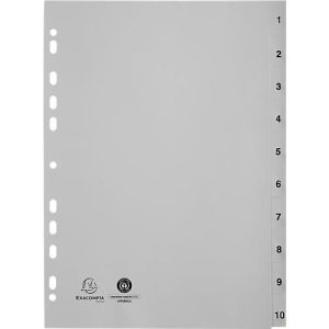 Register Exacompta 1710E, Format A4, Universallochung, Taben 1-10, B 225 x H 297 mm, Blauer Engel, Recycling-Kunststoff, grau Register Exacompta 1710E, Format A4, Universallochung, Taben 1-10, B 225 x H 297 mm, Blauer Engel, Recycling-Kunststoff, grau