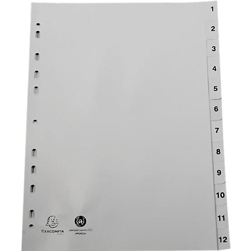 Register Exacompta 1912E, Format A4, Universallochung, Taben 1-12, B 225 x H 297 mm, Blauer Engel, Recycling-Kunststoff, grau