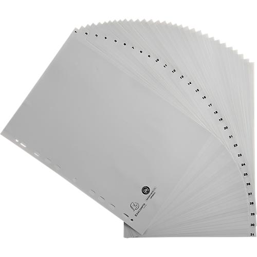 Register Exacompta 1931E, Format A4, Universallochung, Taben 1-31, B 225 x H 297 mm, Blauer Engel, Recycling-Kunststoff, grau