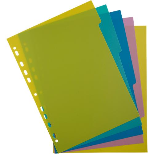 Registerkarten Exacompta Forever Young, Format A4, blanko, gelocht, bedruck- & beschreibbare Taben, Recycling-Kunststoff, farbsortiert, 5 Stück