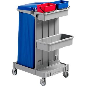 Reinigungswagen Poly I, 2 x 4 L Eimer, 2 Ablageschalen, m. Halterahmen f. Abfallsack Reinigungswagen Poly I, 2 x 4 L Eimer, 2 Ablageschalen, m. Halterahmen f. Abfallsack