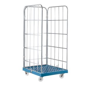 Rollbox, 3-seitig, Kunststoffbodenplatte, 724 x 815 x 1640 mm, blau (RAL 5012)
