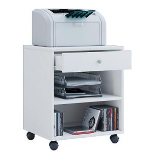 Rollcontainer, 1 Schubfach mit Griffknopf & 2 Regalfächer, B 450 x T 380 x H 540 mm, Spanplatte, weiß