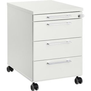Rollcontainer 1333, 3 Schübe & 1 Utensilienauszug, abschließbar, eckige Griffe, Holz/Stahl/Kunststoff, B 434 x T 600 x H 613 mm, weiß Rollcontainer 1333, 3 Schübe & 1 Utensilienauszug, abschließbar, eckige Griffe, Holz/Stahl/Kunststoff, B 434 x T 600 x H 613 mm, weiß