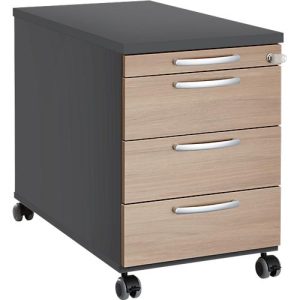 Rollcontainer 1333, 3 Schübe & 1 Utensilienauszug, abschließbar, runde Griffe, Holz/Stahl/Kunststoff, B 434 x T 600 x H 613 mm,graphit/Eiche Rollcontainer 1333, 3 Schübe & 1 Utensilienauszug, abschließbar, runde Griffe, Holz/Stahl/Kunststoff, B 434 x T 600 x H 613 mm,graphit/Eiche