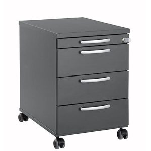 Rollcontainer 1333, 3 Schübe & 1 Utensilienauszug, abschließbar, runde Griffe, Holz/Stahl/Kunststoff, B 434 x T 600 x H 613 mm, graphit Rollcontainer 1333, 3 Schübe & 1 Utensilienauszug, abschließbar, runde Griffe, Holz/Stahl/Kunststoff, B 434 x T 600 x H 613 mm, graphit