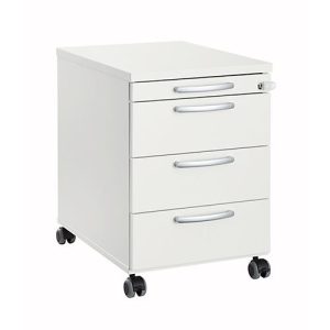 Rollcontainer 1333, 3 Schübe & 1 Utensilienauszug, abschließbar, runde Griffe, Holz/Stahl/Kunststoff, B 434 x T 600 x H 613 mm, weiß Rollcontainer 1333, 3 Schübe & 1 Utensilienauszug, abschließbar, runde Griffe, Holz/Stahl/Kunststoff, B 434 x T 600 x H 613 mm, weiß