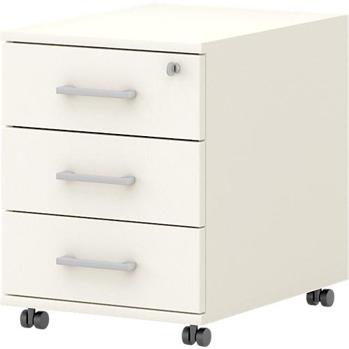 Rollcontainer 333 TEMPIO, aus Holz, 3 Schubkästen (1 mit Schloss), B 430 x T 500 x H 550 mm, weiß/weiß