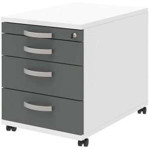 Rollcontainer BARI, Materialauszug, 3 Schubkästen, abschließbar, B 432 x T 577 x H 538 mm, weiß/anthrazit