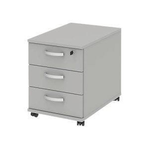 Rollcontainer BARI, Materialschale, 3 Schubkästen, abschließbar, B 427 x T 600 x H 544 mm, hellgrau/hellgrau/Alu
