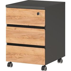 Rollcontainer Boston, 3 Schubladen, grifflos mit Selbsteinzug, graphit/Navarra Eiche Rollcontainer Boston, 3 Schubladen, grifflos mit Selbsteinzug, graphit/Navarra Eiche