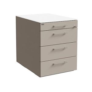 Rollcontainer SOLUS PLAY, 1 + 3 Schübe, mit Griff, B 430 x T 600 x H 562 mm, Stone grey