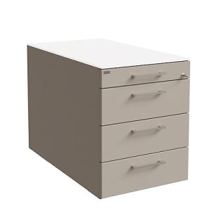 Rollcontainer SOLUS PLAY, 1 + 3 Schübe, mit Griff, B 430 x T 777 x H 562 mm, Stone grey