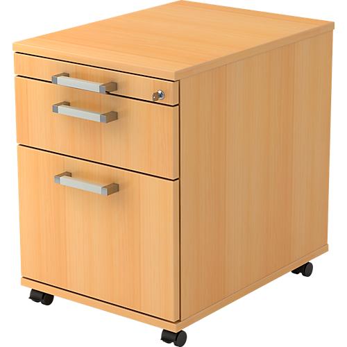 Rollcontainer TARVIS, 1 Utensilienauszug, abschließb., 1 Schub, 1 HR-Auszug, B 428 x T 580 x H 590 mm, Buche-Dekor