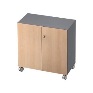 Rollenschrank TOPAS LINE, 2 Ordnerhöhen, Türen abschließbar, graphit/Eiche-Dekor