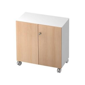 Rollenschrank TOPAS LINE, 2 Ordnerhöhen, Türen abschließbar, weiß/Eiche-Dekor