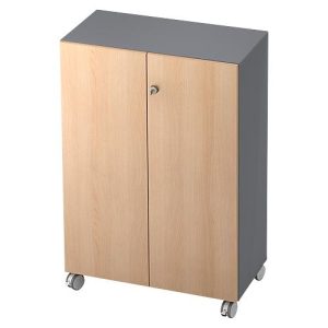 Rollenschrank TOPAS LINE, 3 Ordnerhöhen, Türen abschließbar, graphit/Eiche-Dekor