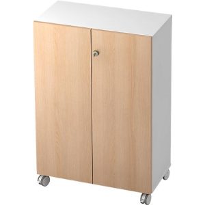 Rollenschrank TOPAS LINE, 3 Ordnerhöhen, Türen abschließbar, weiß/Eiche-Dekor